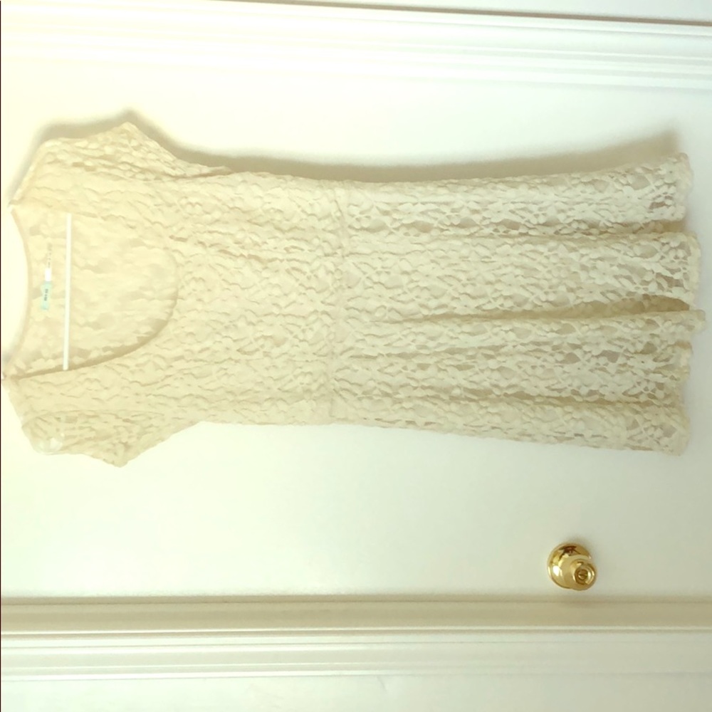 Cream, lace dress, see-through lace back!